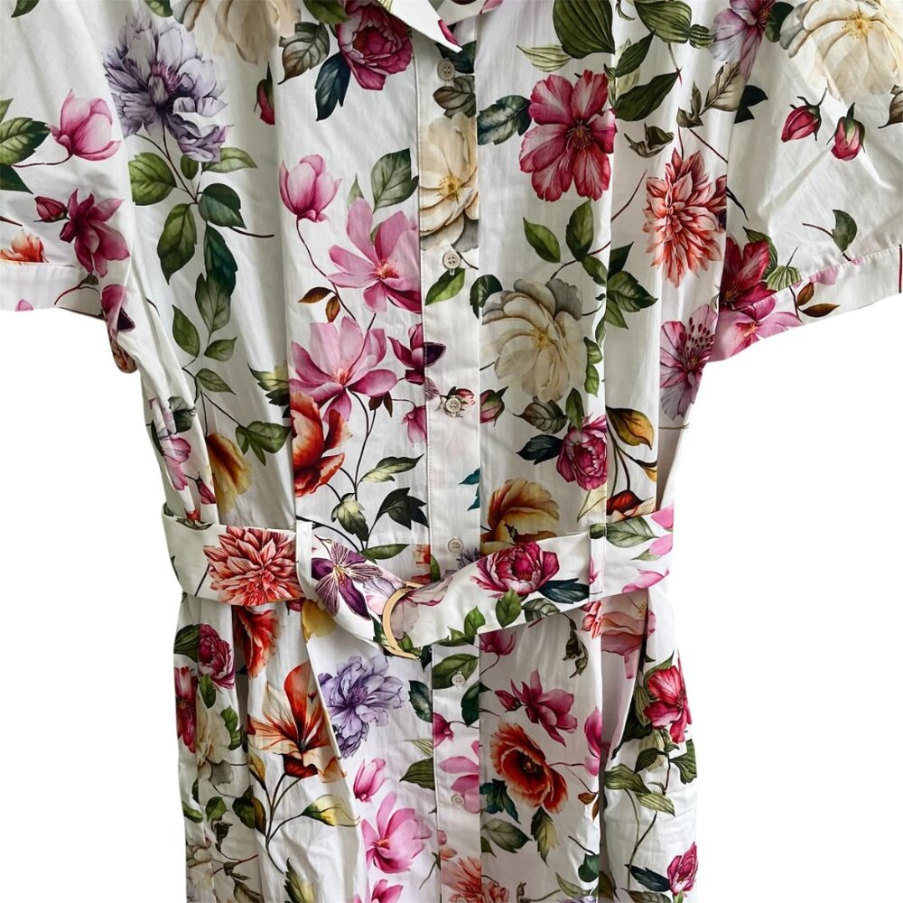 ZARA Women's Midi Dress Size XL Cotton Poplin Print Tie Sleeves Belted Floral - Picture 10 of 12